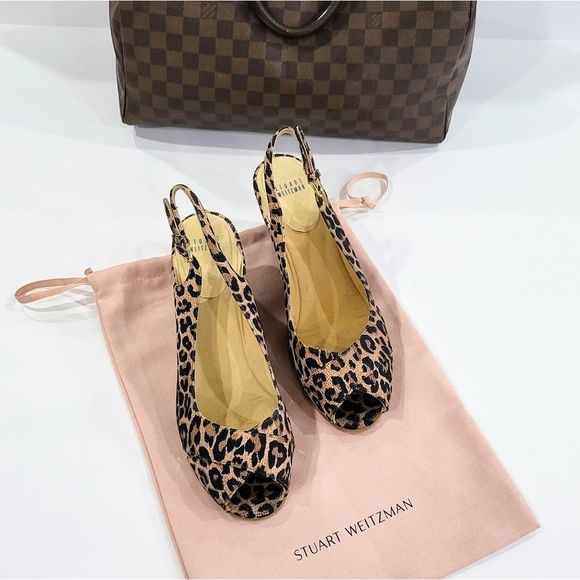 STUART WEITZMAN size 11 Leopard print peep toe sling back Wedges - Picture 5 of 8